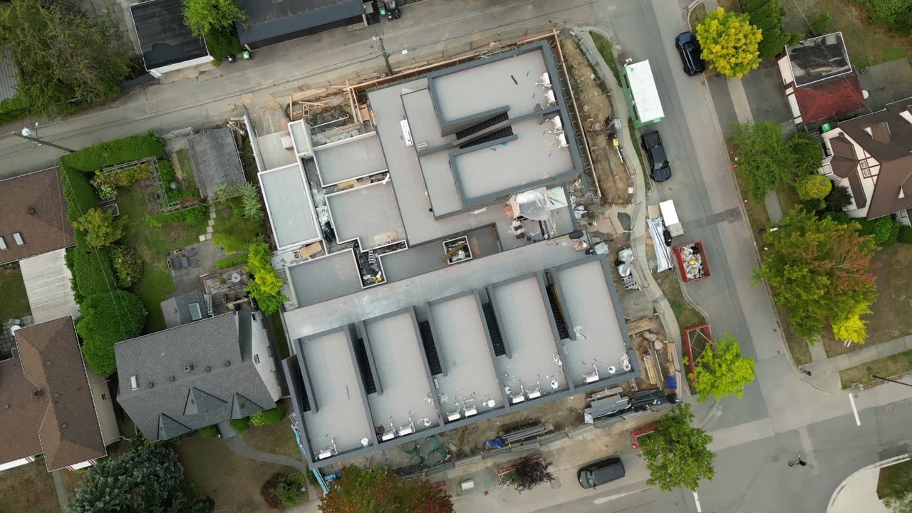 Aerial over townhouses, Vancouver